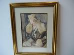 EMILE GASTEMANS gouache portret van dochter Isabelle gesign, Antiek en Kunst, Kunst | Schilderijen | Klassiek, Ophalen