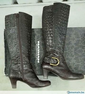 870* NATHAN magnifiques bottes noires luxe cuir (40), Porté, Noir, Bottes hautes