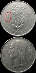 1 frank België 1951 gechipte munt