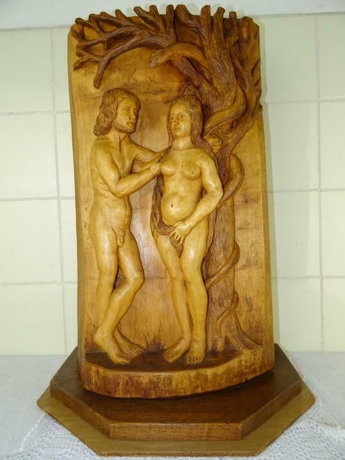 Vintage sculpture sur bois Adam et Eve Constant Grooten 1977, Antiquités & Art, Art | Sculptures & Bois, Enlèvement ou Envoi