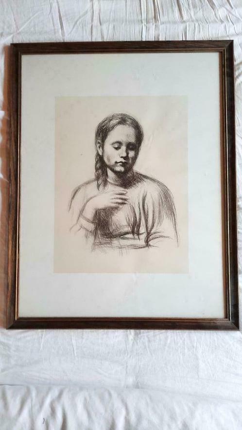 Gusta met vlecht - Albert Van Dyck - reproductie litho kader, Antiek en Kunst, Kunst | Tekeningen en Fotografie, Ophalen of Verzenden