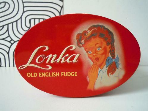 Blikken doos met retro reclame Lonka, Antiek en Kunst, Curiosa en Brocante, Ophalen of Verzenden