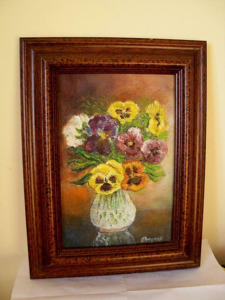 Viooltjes op canvas door C. Baynes, Antiek en Kunst, Kunst | Schilderijen | Klassiek, Ophalen of Verzenden