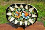 plat oval faience  bequet noir 2 fleurs, Enlèvement ou Envoi
