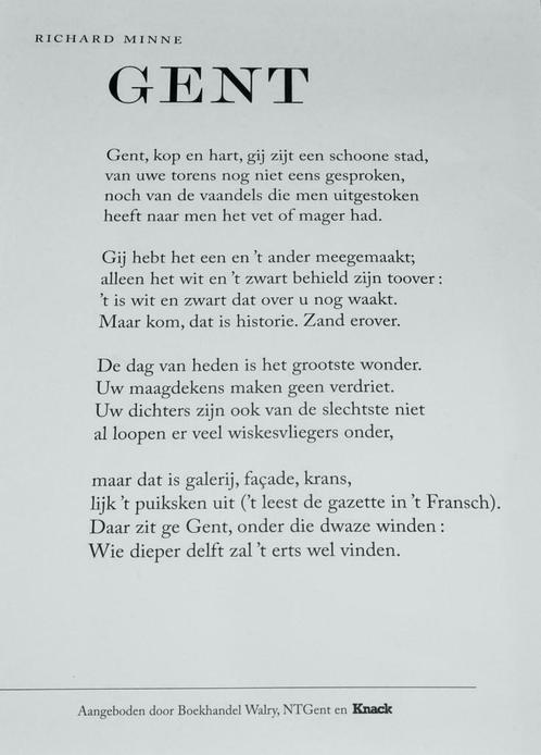GENT - poster gedicht RICHARD MINNE, Boeken, Gedichten en Poëzie, Nieuw, Eén auteur, Ophalen