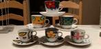 6 Koffietasjes en - schoteltjes met vrolijk dessin, Ophalen, Zo goed als nieuw