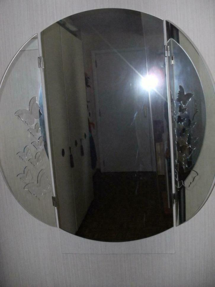 Spiegel 3 luik rond VINTAGE, Huis en Inrichting, Overige Huis en Inrichting, Gebruikt, Ophalen