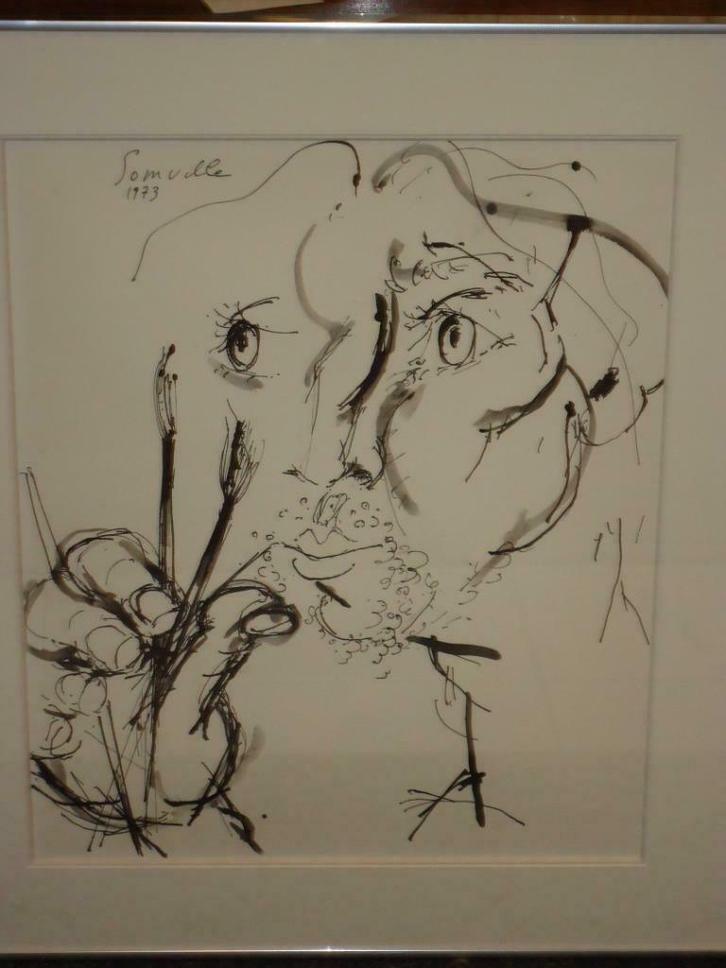 1973 ROGER SOMVILLE 'Le peintre groot zelfportret inkt lavis, Antiek en Kunst, Kunst | Schilderijen | Modern, Ophalen