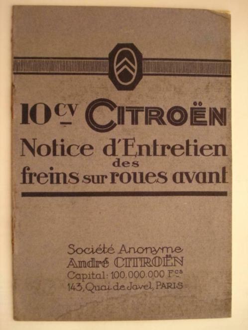 Citroën 10 CV B2 Notice d'entretien des freins roues avant, Autos : Divers, Modes d'emploi & Notices d'utilisation, Envoi