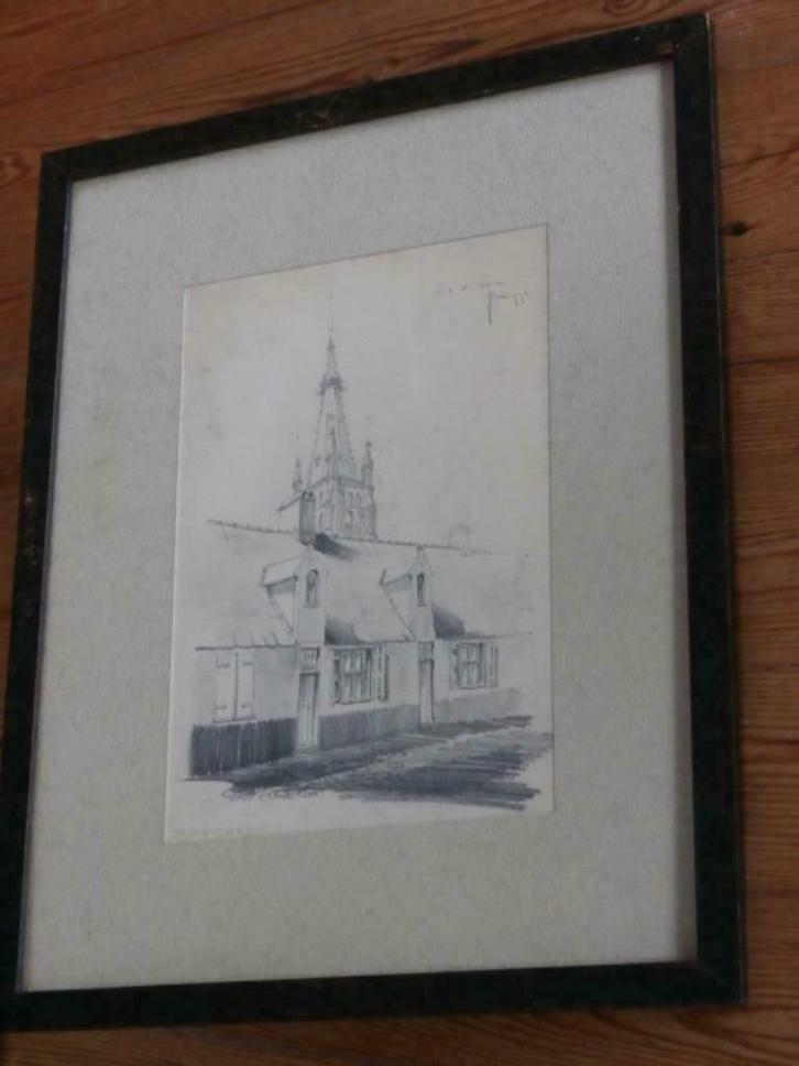 Originele tekening O.L.V.toren Brugge door  P. DECLERCK, Antiek en Kunst, Kunst | Tekeningen en Fotografie, Ophalen of Verzenden