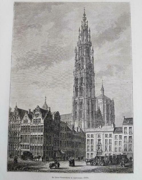 1871 - Antwerpen O.L.V. kathedraal, Antiquités & Art, Art | Eaux-fortes & Gravures, Enlèvement ou Envoi