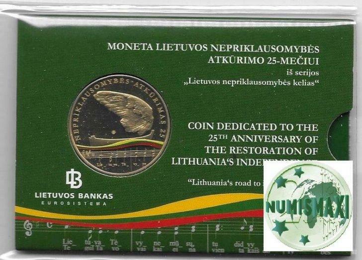 5 euro Litouwen 2015 25 jaar herstel onafhankelijkheid, Ophalen of Verzenden