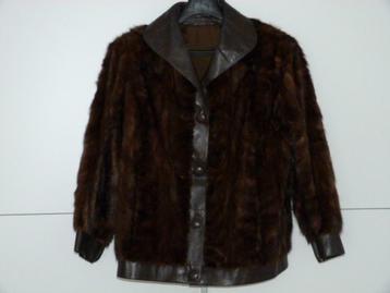 Blouson cuir et fourrure " VISON " - Créateur Paris - T44 L, Taille 42/44 (L), Comme neuf, Brun, Enlèvement