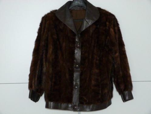 Leren en bontjas "VISON" - Designer Paris - S44 L, Kleding | Dames, Jassen | Winter, Zo goed als nieuw, Maat 42/44 (L), Bruin
