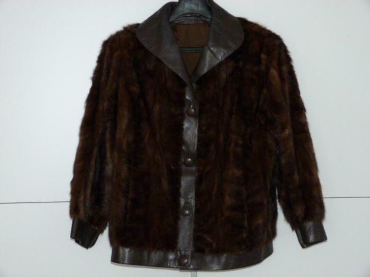 Leren en bontjas "VISON" - Designer Paris - S44 L, Kleding | Dames, Jassen | Winter, Zo goed als nieuw, Maat 42/44 (L), Bruin