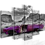 23 Paars Cabrio Oldtimer 5 Luik Canvas Schilderij 200x100cm, Ophalen of Verzenden