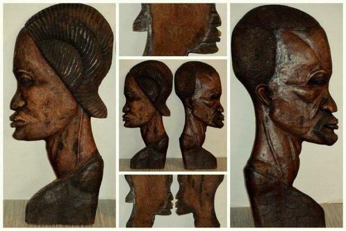 Bustes Africains Sénégalais en bois d'Ébène.92 cm, Antiquités & Art, Art | Sculptures & Bois, Enlèvement ou Envoi