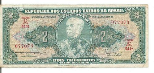 Brazilië 2 Cruzeiros 1955 P#157 Serie 544A 077073 XF-, Postzegels en Munten, Bankbiljetten | Amerika, Los biljet, Zuid-Amerika