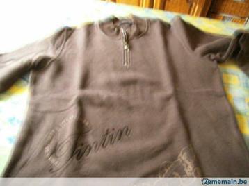 Pull TINTIN homme brun taupe. Taille M., Envoi, Porté, Taille 48/50 (M), Brun