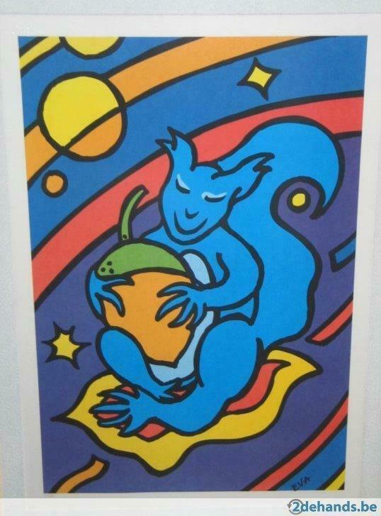 Eekhoorn op blad, Eva van den Hamsvoort, Antiek en Kunst, Kunst | Litho's en Zeefdrukken