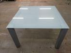 Vierkante tafel met glazen boven blad, Huis en Inrichting, 100 tot 150 cm, 100 tot 150 cm, Gebruikt, Ophalen