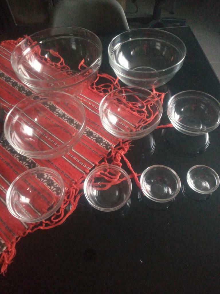 Set slakommen en glazen gerechten, Ophalen of Verzenden, Glas