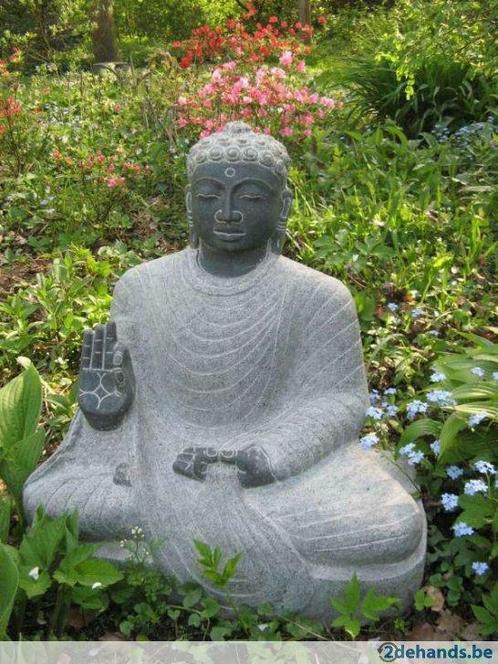 Mediterende Boeddha zwart graniet 54 cm mooi, Tuin en Terras, Tuinbeelden, Zo goed als nieuw, Boeddhabeeld, Steen, Ophalen of Verzenden