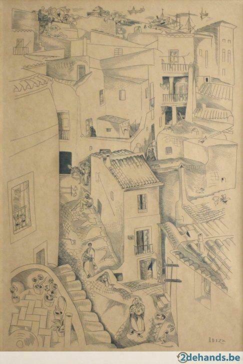 kopergravure Debora Duyvis 'Ibiza' 1937, Antiek en Kunst, Kunst | Etsen en Gravures