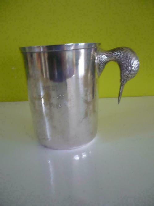 vintage silver plated kan tankard met kop van een eend, Antiquités & Art, Curiosités & Brocante, Enlèvement ou Envoi