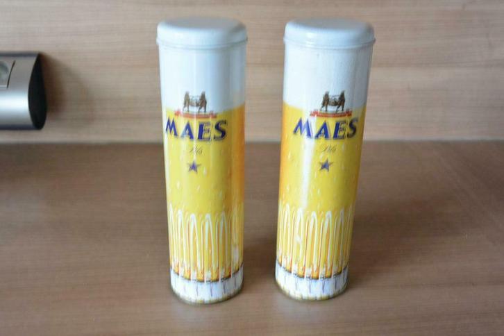 2 Blikken pullen Maes Pils., Verzamelen, Biermerken, Zo goed als nieuw, Pul(len), Overige merken, Ophalen of Verzenden