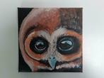 Handgeschilderd schilderij 20x20 cm uil, Antiek en Kunst, Ophalen of Verzenden