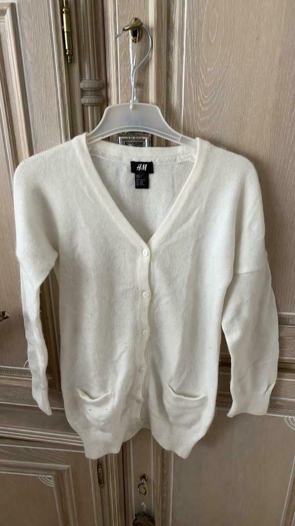 Gilet long blanc/beige angora Taille 122-128 H&M, Enlèvement ou Envoi, Pull ou Veste, H&M, Utilisé