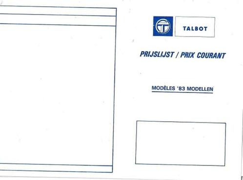 Prijslijst Talbot 1983, Livres, Autos | Brochures & Magazines, Comme neuf, Envoi