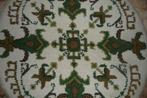Wollenrond Smyrna tapijt gebroken wit met groene tekening, Rond, Gebruikt, Wit, Ophalen