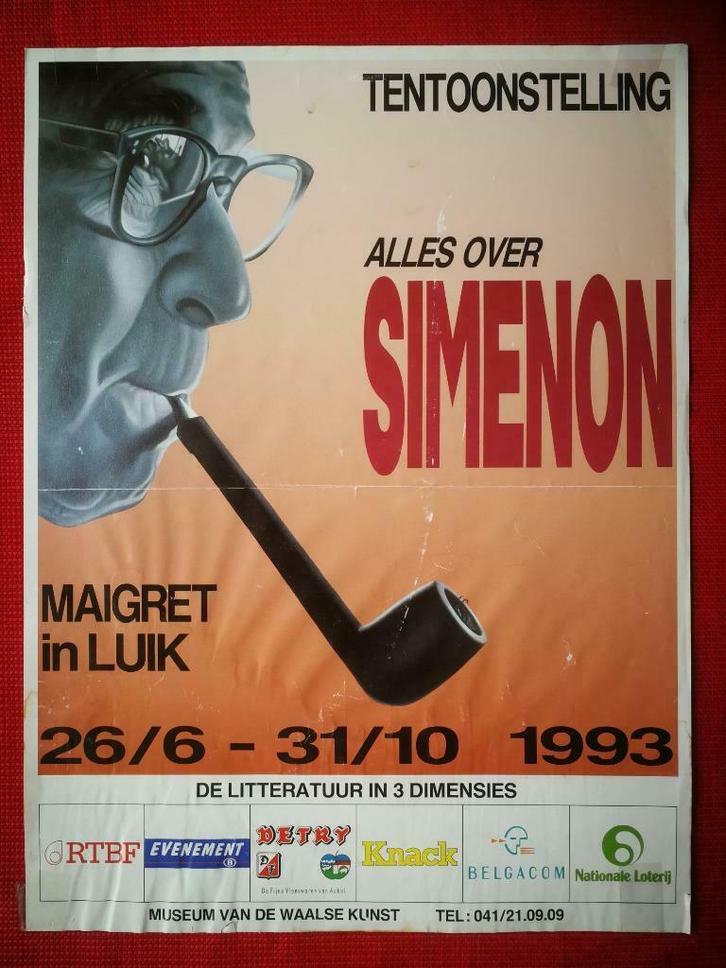 Affiche expo Simenon Luik 1993, Collections, Collections Autre, Utilisé, Enlèvement ou Envoi