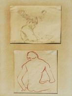 Charles Leplae - 2 dessins - enfant lisant et homme - 1943/5, Antiquités & Art, Enlèvement