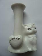 Vase avec chat, je t'aime, porcelaine, Maison & Meubles, Comme neuf, Moins de 50 cm, Enlèvement ou Envoi, Blanc