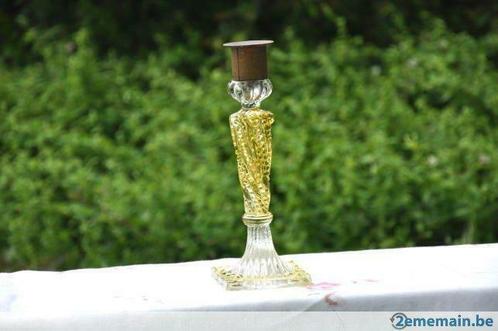 bougeoir chandelier en cristal jaune et incolore, Antiquités & Art, Antiquités | Verre & Cristal