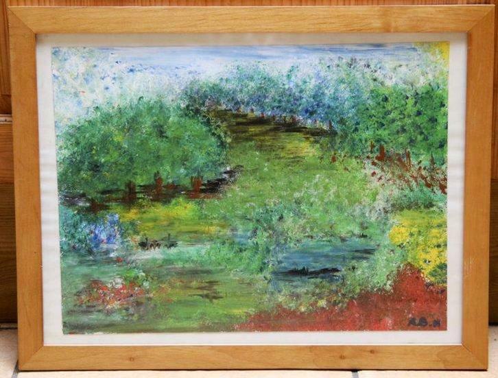 Tableau 21_ «Le verger»_peinture à l’eau, Antiek en Kunst, Kunst | Schilderijen | Modern, Ophalen of Verzenden