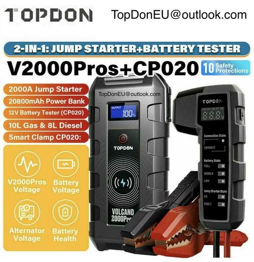 TopDon 2000 ProS jumpstarter battery pack all-in, Auto diversen, Onderhoudsmiddelen, Ophalen of Verzenden