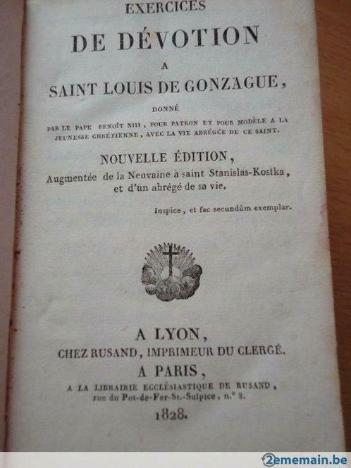 1828 - exercices de dévotion Saint Louis de Gonzague, Antiquités & Art, Antiquités | Livres & Manuscrits