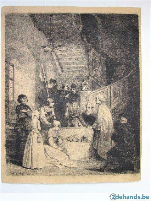 ets van Adolf Dillens, 19°eeuw, Antiek en Kunst, Kunst | Etsen en Gravures