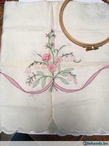 Theenap vervaco 80x80 1/4 begonnen 10.00€, Enlèvement ou Envoi, Comme neuf, Broderies à la main, Set à broder