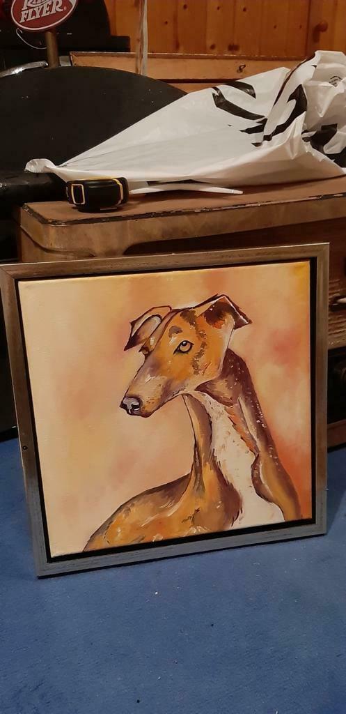 Peinture sur toile Greyhound au profit d'Ace Charity, Antiquités & Art, Art | Peinture | Moderne, Envoi