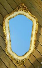 Miroir taillé avec cadre en bois doré, Ovale, Moins de 50 cm, Enlèvement ou Envoi, Moins de 100 cm