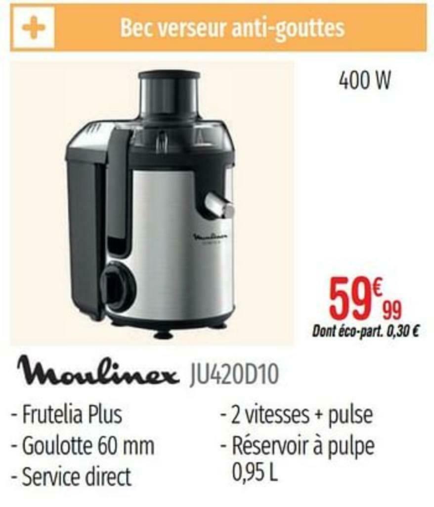 Centrifugeuse Moulinex FRUTELIA Extracteur de Jus, 2 Vitesses