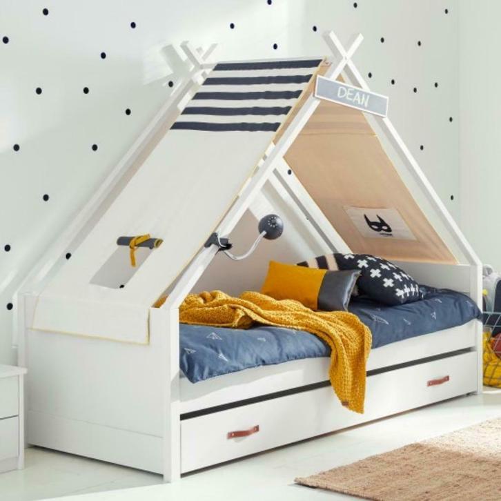LIT TIPI 90X200 MATHÉO BLANC, Kinderen en Baby's, Kinderkamer | Bedden, Nieuw, 180 cm of meer, 85 tot 100 cm, Hoogslaper of Stapelbed