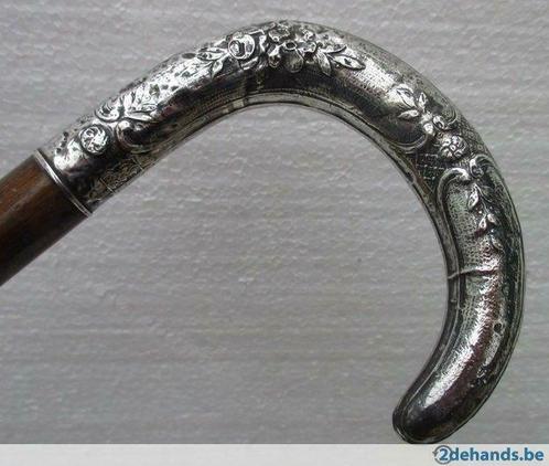 antieke massief zilveren wandelstok floraal decor 141, Antiquités & Art, Curiosités & Brocante