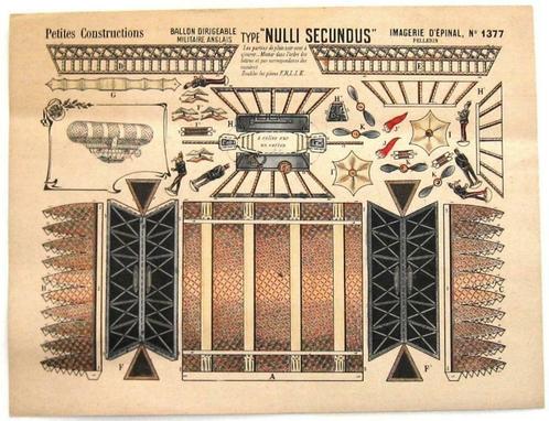 Bouwplaat 1910 Luchtschip Nulli Secundus Militair Zeppelin, Antiek en Kunst, Kunst | Litho's en Zeefdrukken, Ophalen of Verzenden