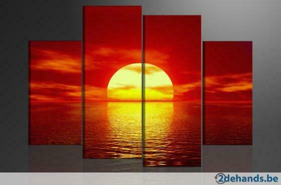 * Nieuw * 4 Luik van Canvas * Zonsondergang * 80x130cm, Antiek en Kunst, Kunst | Schilderijen | Modern